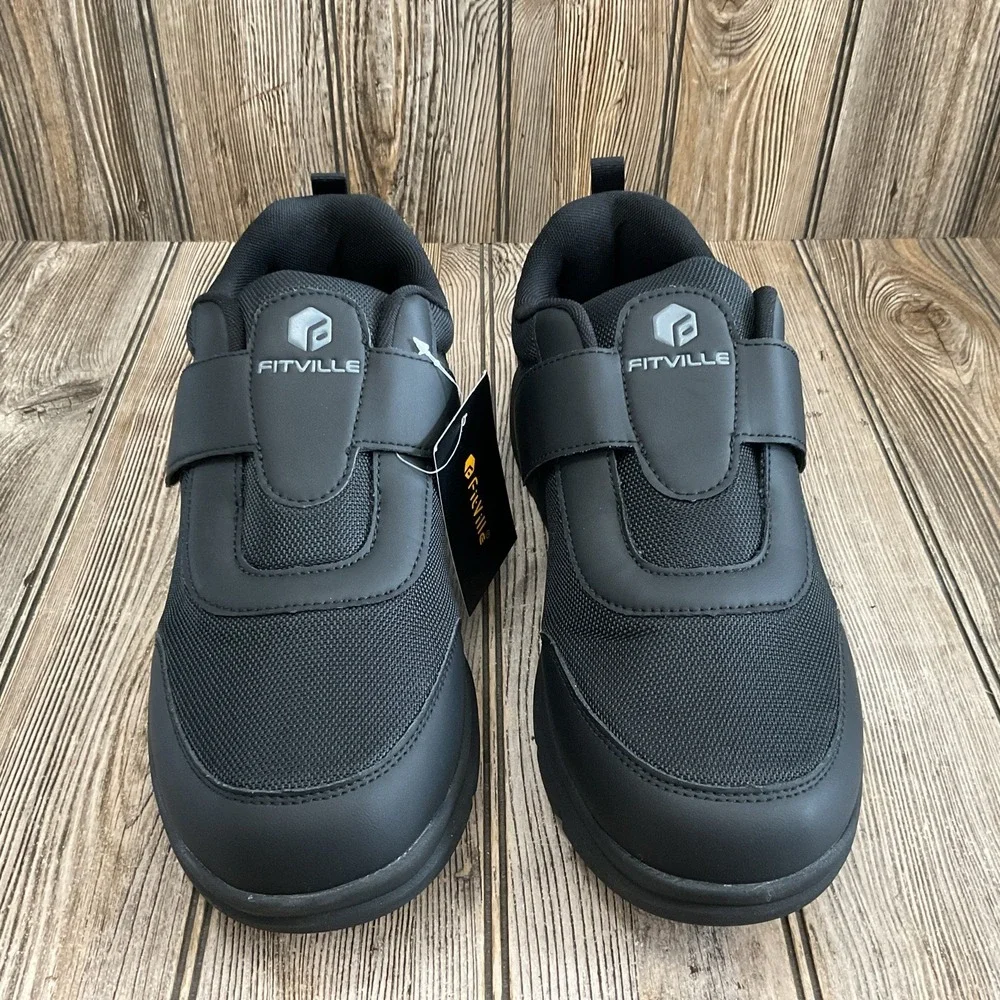 Fitville Marca Men's Size 12 2E Diabetic Shoes Black Comfort Hook Loop Closure